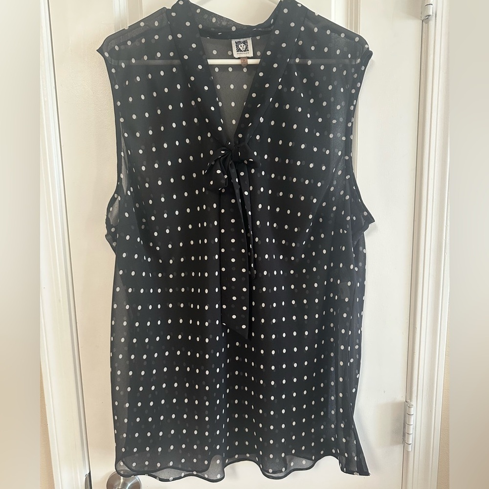 Anne Klein Black and White Polka Dot Blouse